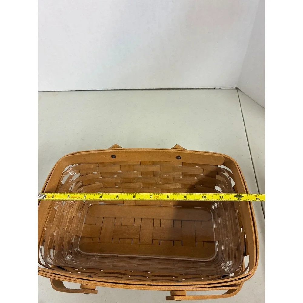 Longaberger 2009 Rectangular Woven Wood Basket with Handles and Liner‎ 12.5in